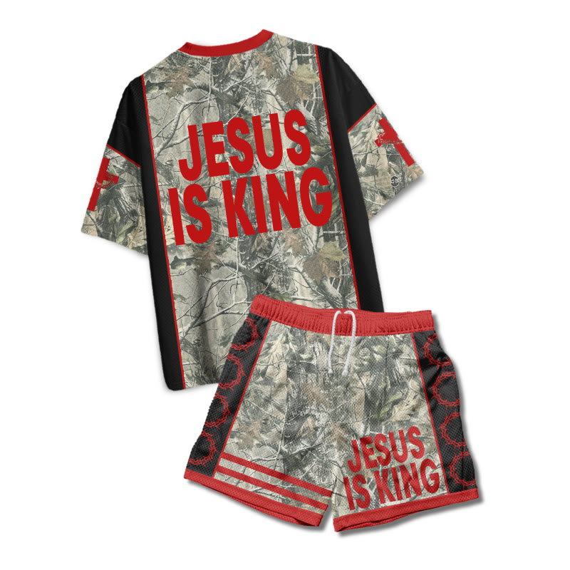 Jesus Is King Dead Leaves Camouflage Print Mesh T-shirt Set - image 2