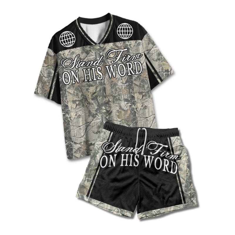 On His Word Dead Leaves Camouflage Print Mesh T-shirt Set - Black - 4XL - image 1