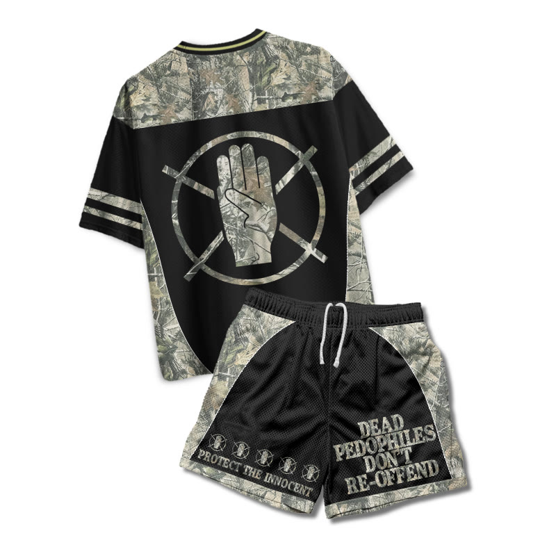 Dead Pedophiles Don't Re-offend Protect The Innocent Dead Leaves Camouflage Print Mesh T-shirt Set - image 2