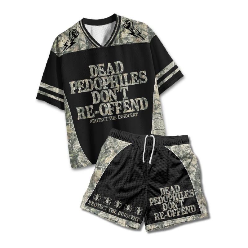 Dead Pedophiles Don't Re-offend Protect The Innocent Dead Leaves Camouflage Print Mesh T-shirt Set - Black - 4XL - image 1