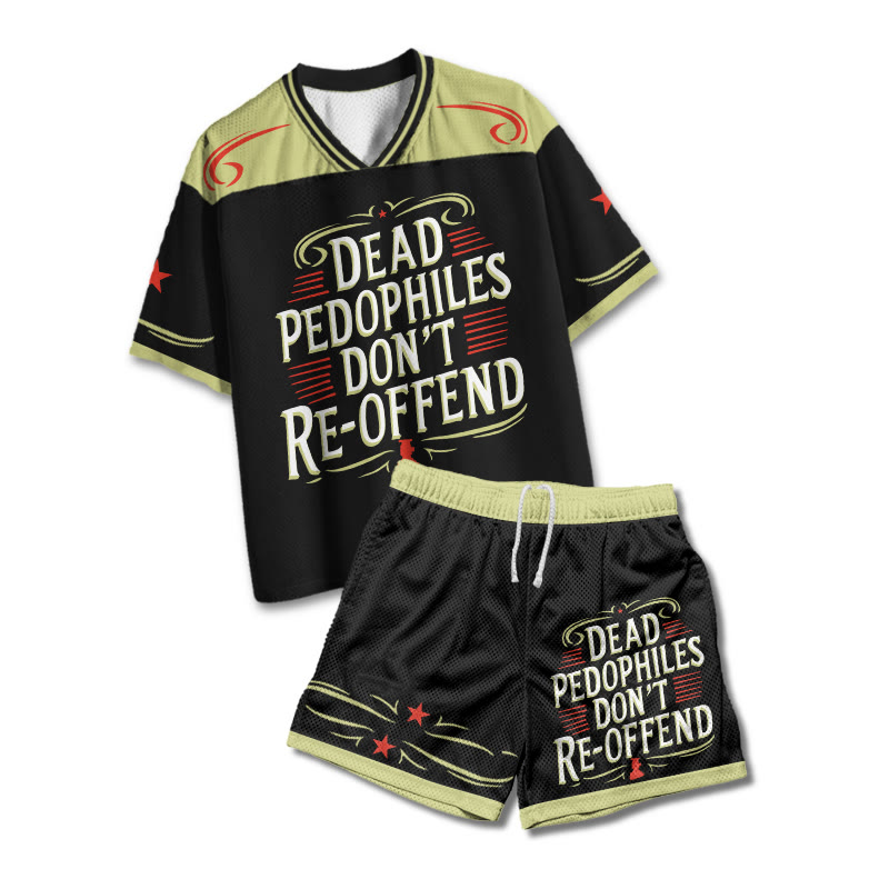 Dead Pedophiles Don't Re-offend Print Mesh T-shirt Set - Light Green - 4XL - image 1