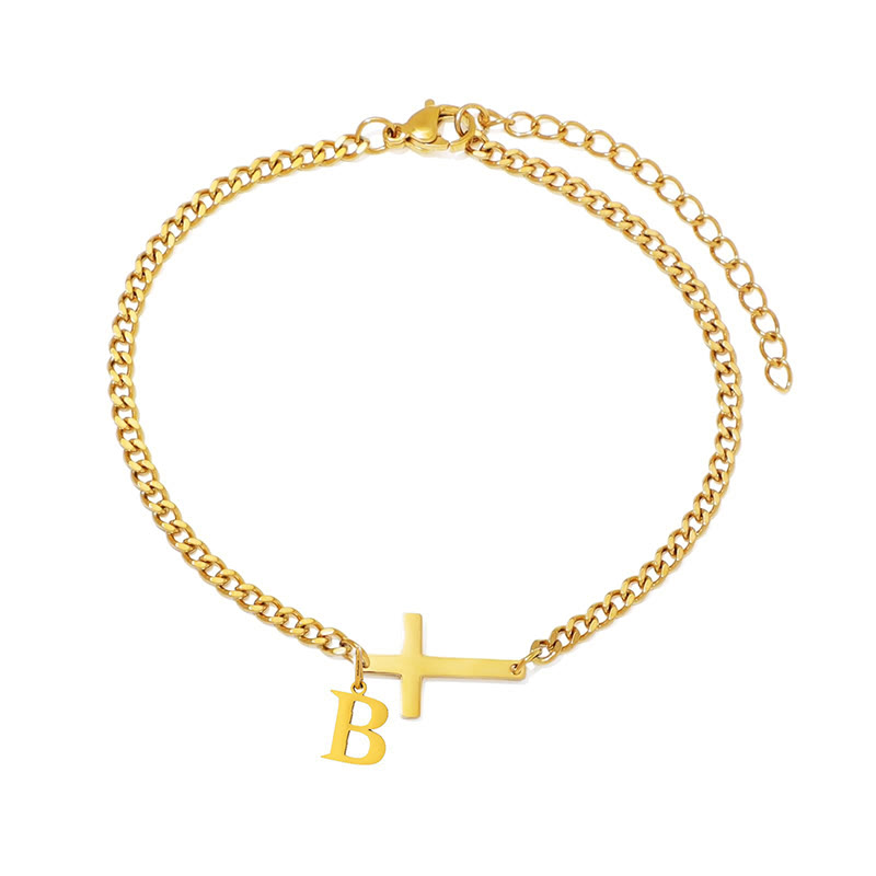 Letter Pendant Cross Bracelet - B - Golden-20CM+5CM - image 3
