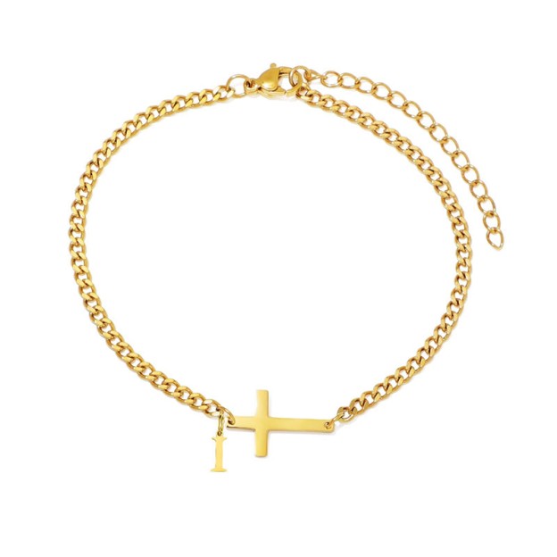 Letter Pendant Cross Bracelet - I - Golden-20CM+5CM - image 10