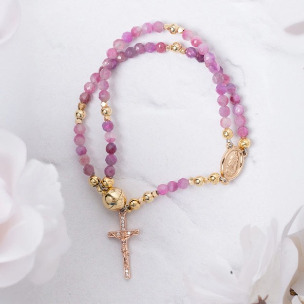 Virgin Mary Cross Charm Bracelet - Purple - one size - image 3