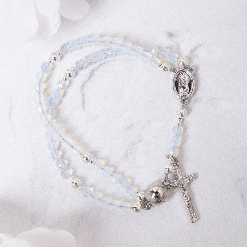 Virgin Mary Cross Charm Bracelet - White - one size - image 4