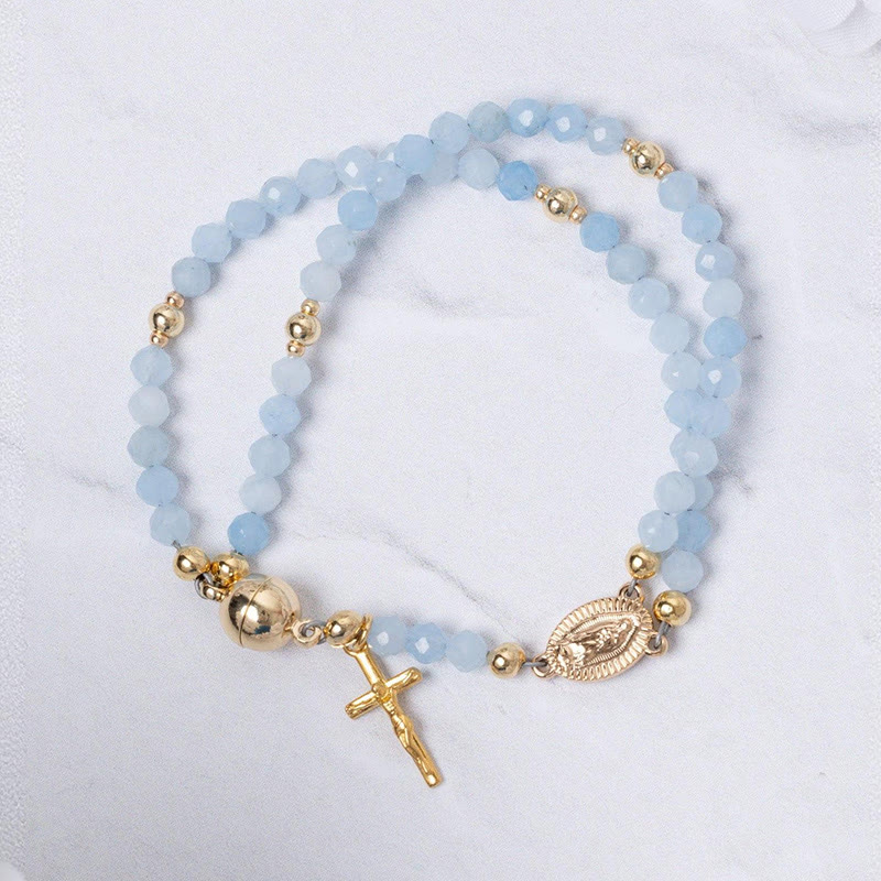 Virgin Mary Cross Charm Bracelet - Light Blue - one size - image 2