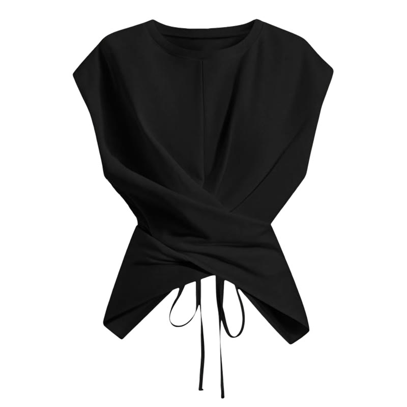 Solid Color Lace-up Sleeveless T-shirt - Black - US24-26(3XL) - image 2