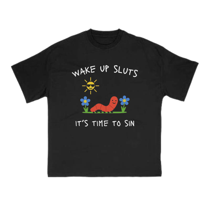 Wake Up Sluts It's Time To Sin Print T-shirt - Black - US16-18(2XL) - image 2