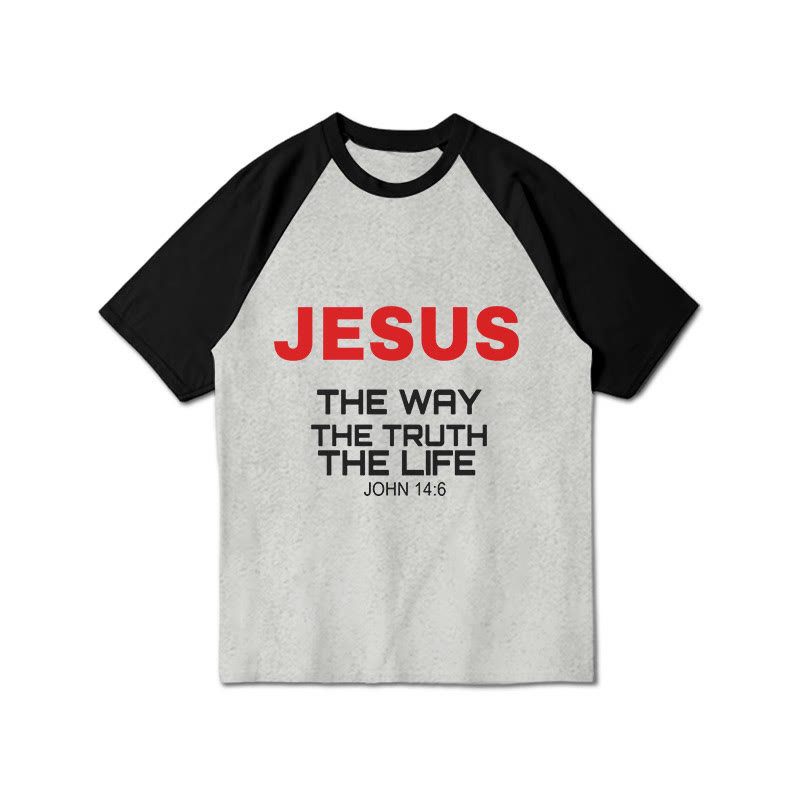 Jesus The Way The Truth The Life Print Raglan Sleeve T-shirt - Black Grey - 3XL - image 2