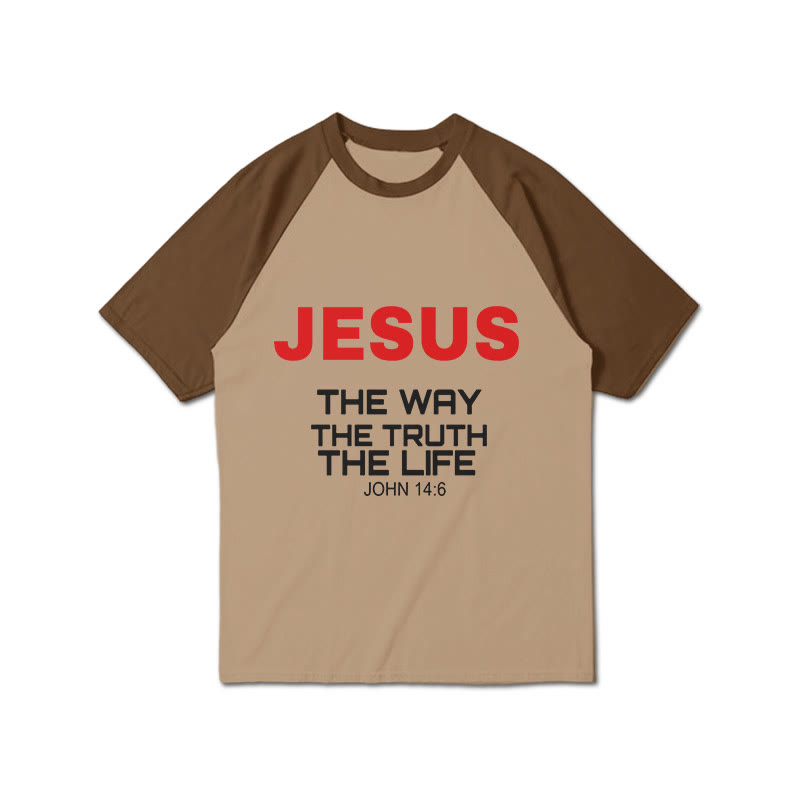 Jesus The Way The Truth The Life Print Raglan Sleeve T-shirt - Brown - 3XL - image 9