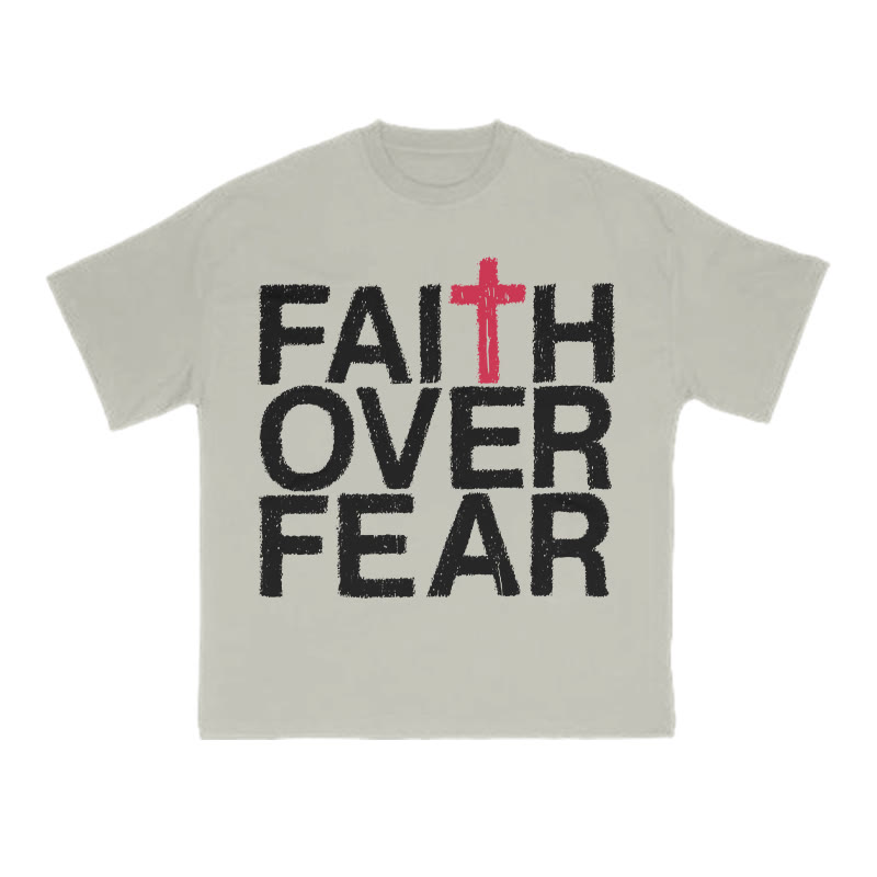 Faith Over Fear Color-block Cross Print T-shirt - Warm Grey - US16-18(2XL) - image 4
