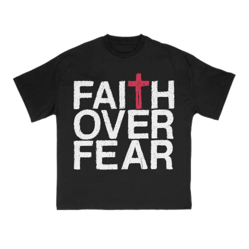 Faith Over Fear Color-block Cross Print T-shirt - Black - US16-18(2XL) - image 1