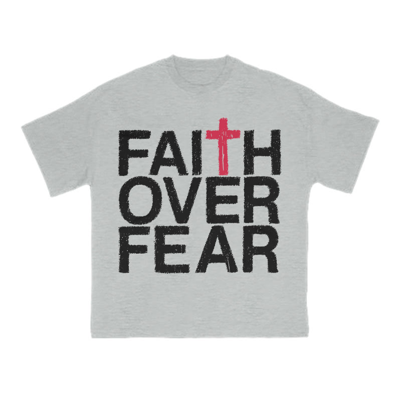 Faith Over Fear Color-block Cross Print T-shirt - Grey - US16-18(2XL) - image 3