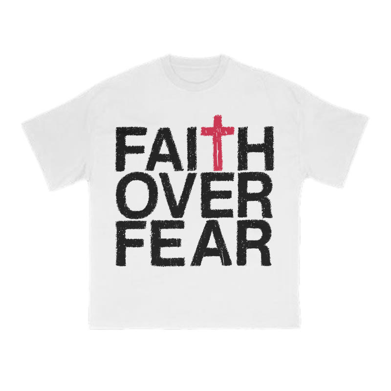 Faith Over Fear Color-block Cross Print T-shirt - White - US16-18(2XL) - image 2