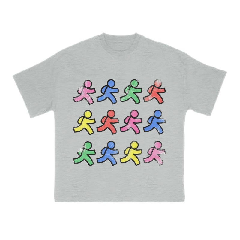 Fun Colorful Paper People Print T-shirt - Grey - US16-18(2XL) - image 3