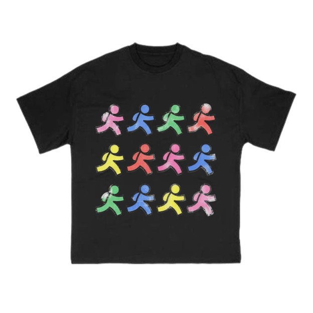 Fun Colorful Paper People Print T-shirt - Black - US16-18(2XL) - image 1