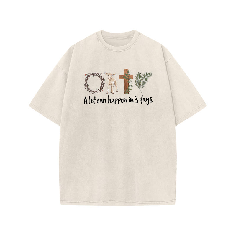 A Lot Can Happen In 3 Days Print Acid Washed T-shirt - Beige - US20-22(3XL) - image 2