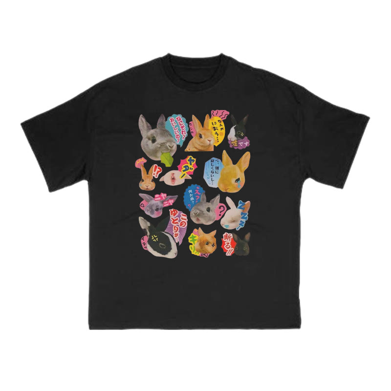 Cute Bunny Print T-shirt - Black - US16-18(2XL) - image 2