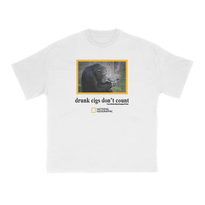 Drunk Cigs Don't Count Print T-shirt - White - US16-18(2XL) - image 1