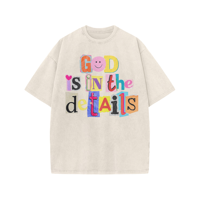 God Is In The Details Print Acid Washed T-shirt - Beige - US20-22(3XL) - image 2
