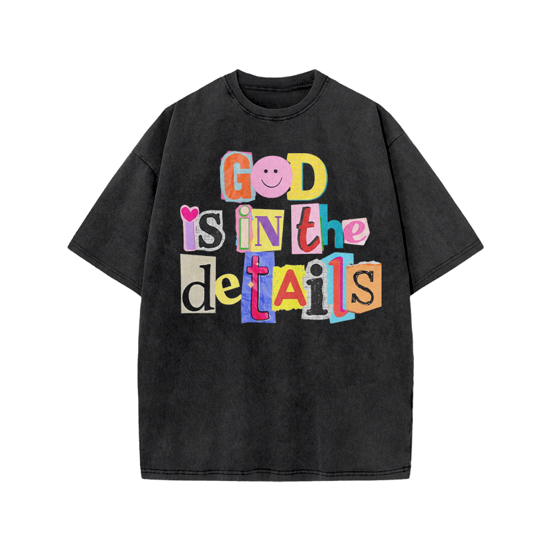 God Is In The Details Print Acid Washed T-shirt - Black - US20-22(3XL) - image 1