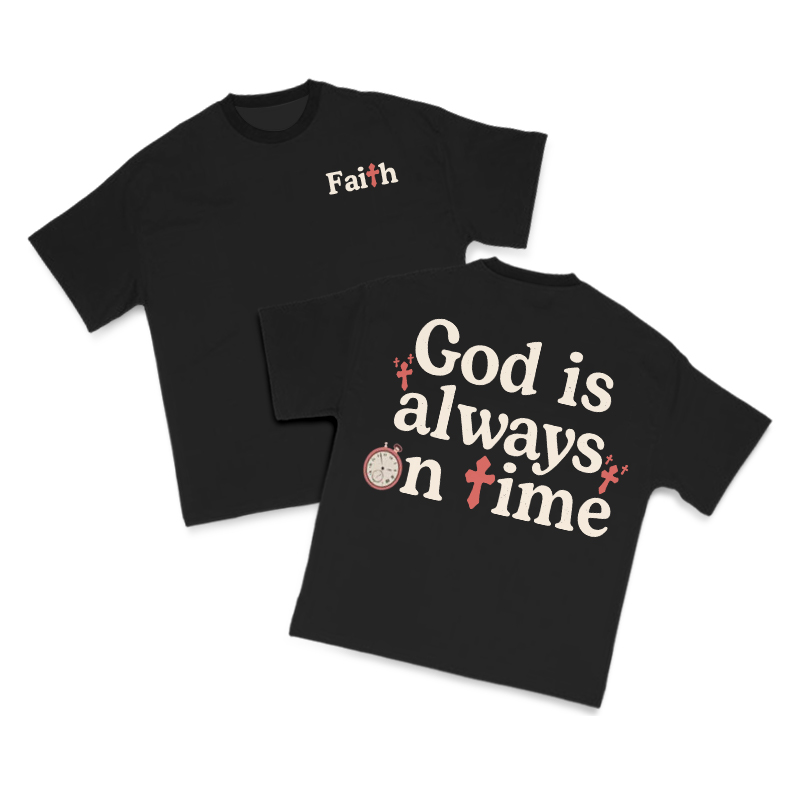 God Is Always On Time Print T-shirt - Black - US16-18(2XL) - image 2