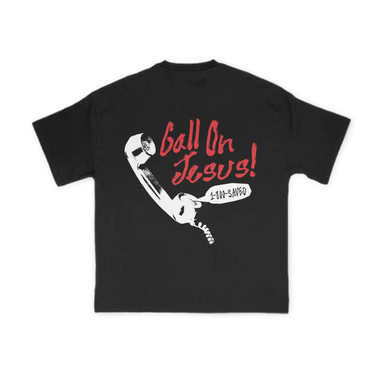 Call On Jesus 1-800-Saved Print T-shirt - Black - US16-18(2XL) - image 2