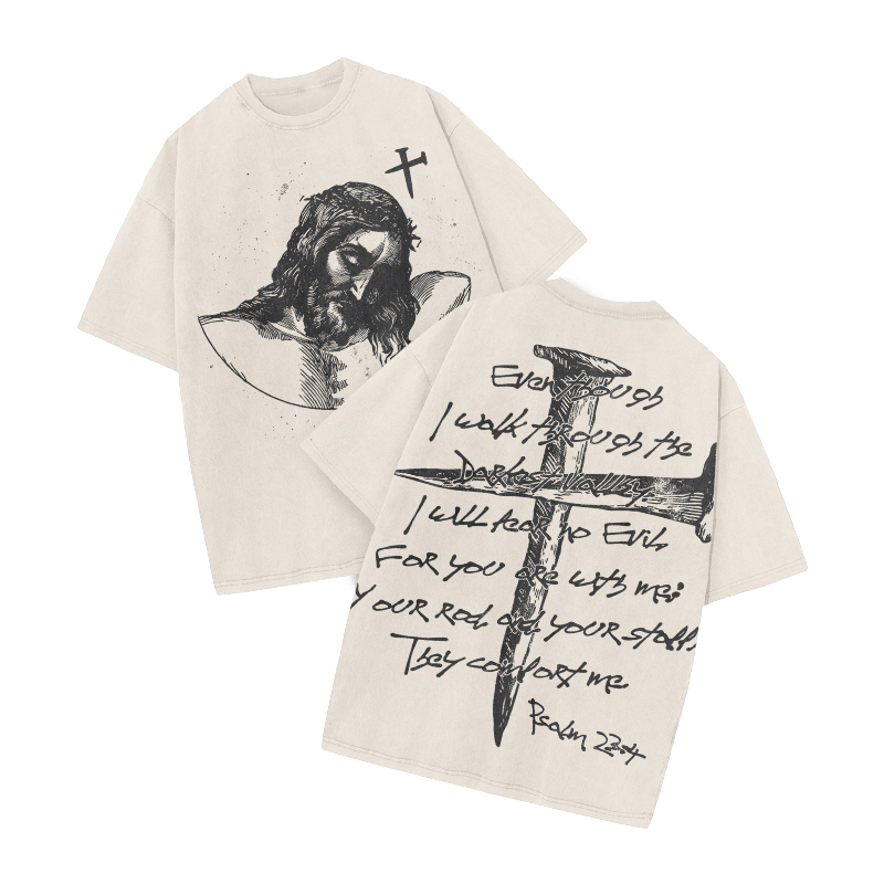 Psalm 23:4 Print Acid Washed T-shirt - Beige - US20-22(3XL) - image 2