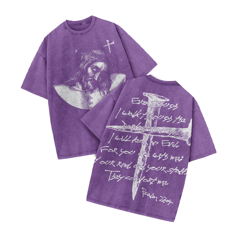 Psalm 23:4 Print Acid Washed T-shirt - Purple - US20-22(3XL) - image 9