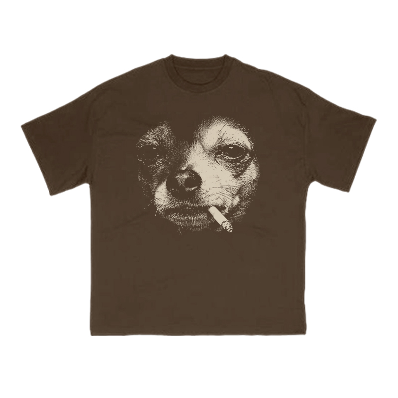Smoking Dog Meme Print T-shirt - Coffee - US16-18(2XL) - image 6
