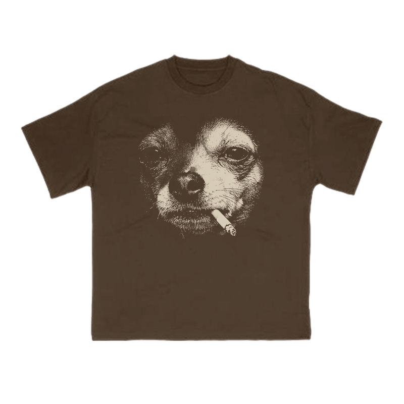Smoking Dog Meme Print T-shirt - Coffee - US16-18(2XL) - image 6