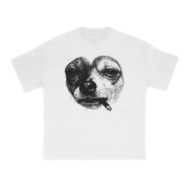 Smoking Dog Meme Print T-shirt - White - US16-18(2XL) - image 2