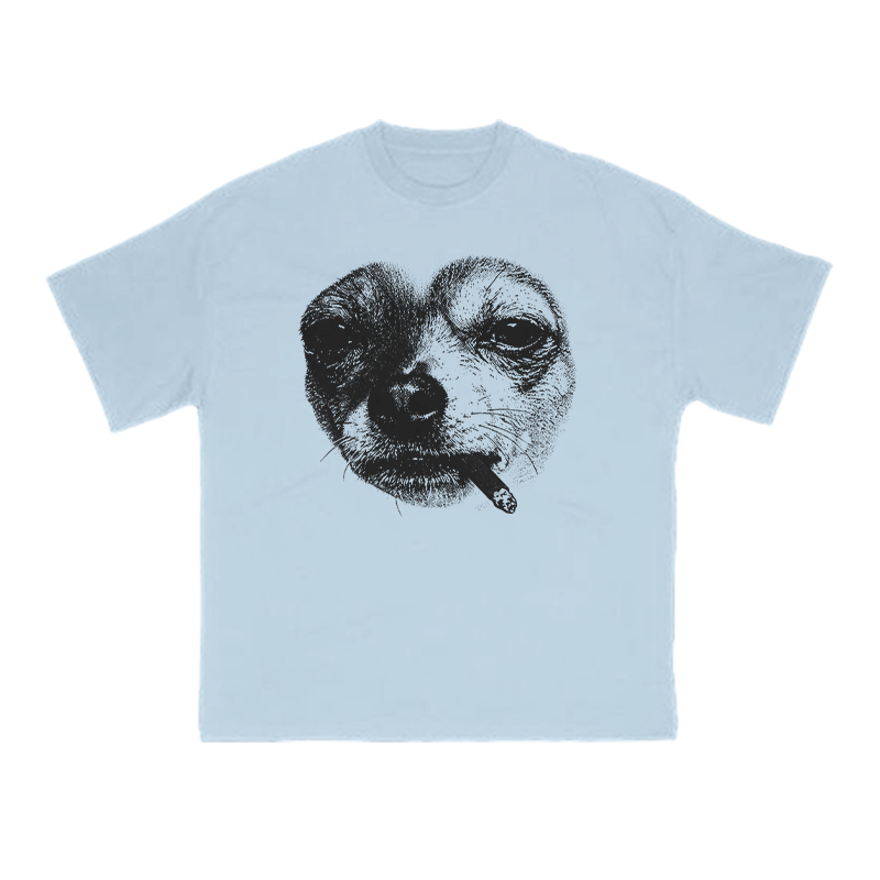 Smoking Dog Meme Print T-shirt - Light Blue - US16-18(2XL) - image 7