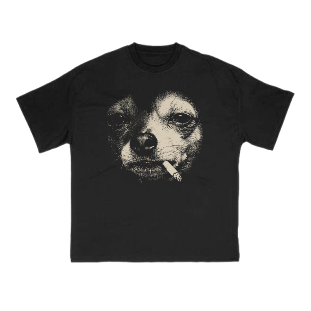 Smoking Dog Meme Print T-shirt - Black - US16-18(2XL) - image 1