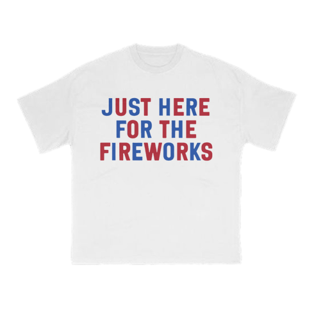 Just Here For The Fireworks Print T-shirt - White - US16-18(2XL) - image 2