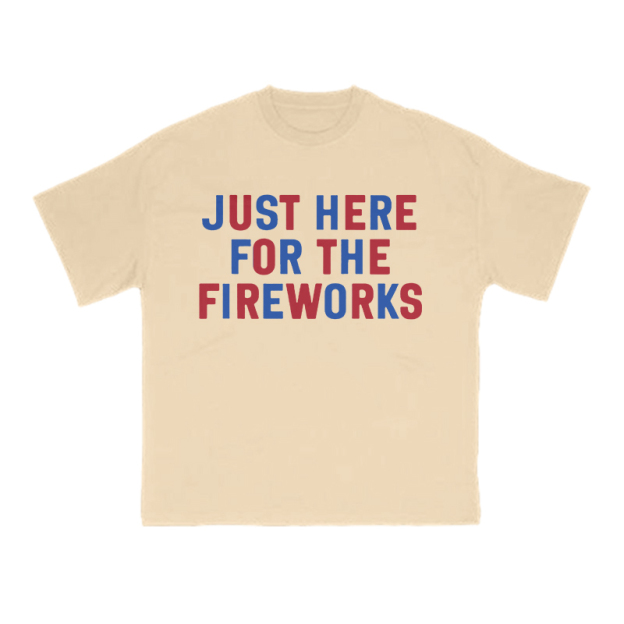Just Here For The Fireworks Print T-shirt - Apricot - US16-18(2XL) - image 1
