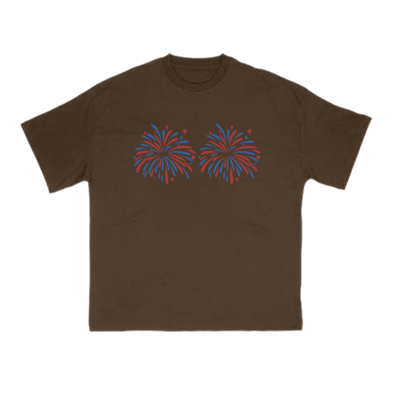 Funny Fireworks Print T-shirt - Coffee - US16-18(2XL) - image 6
