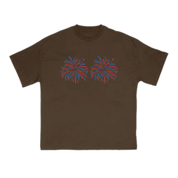 Funny Fireworks Print T-shirt - Coffee - US16-18(2XL) - image 6