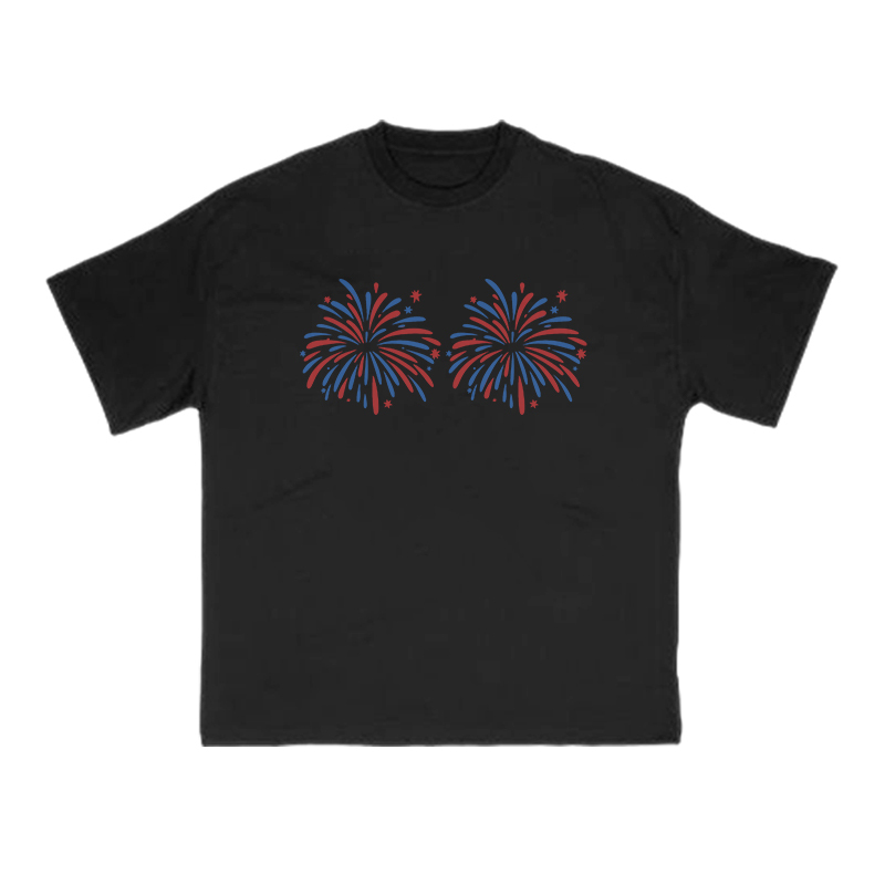 Funny Fireworks Print T-shirt - Black - US16-18(2XL) - image 2