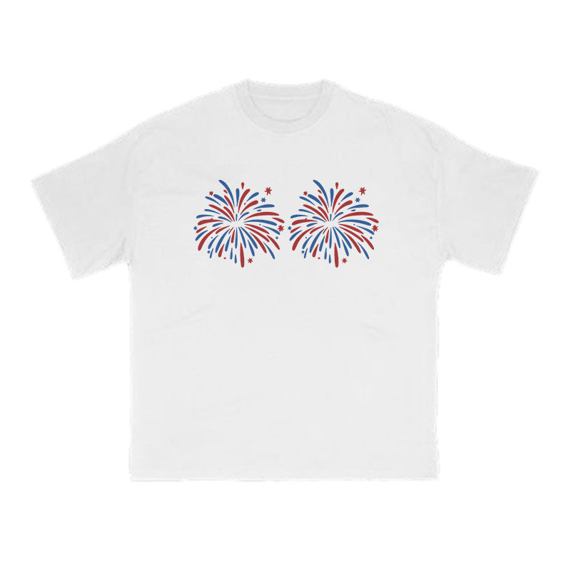 Funny Fireworks Print T-shirt - White - US16-18(2XL) - image 3