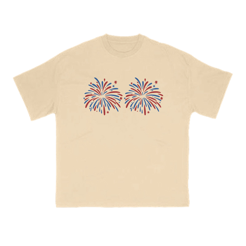 Funny Fireworks Print T-shirt - Apricot - US16-18(2XL) - image 1