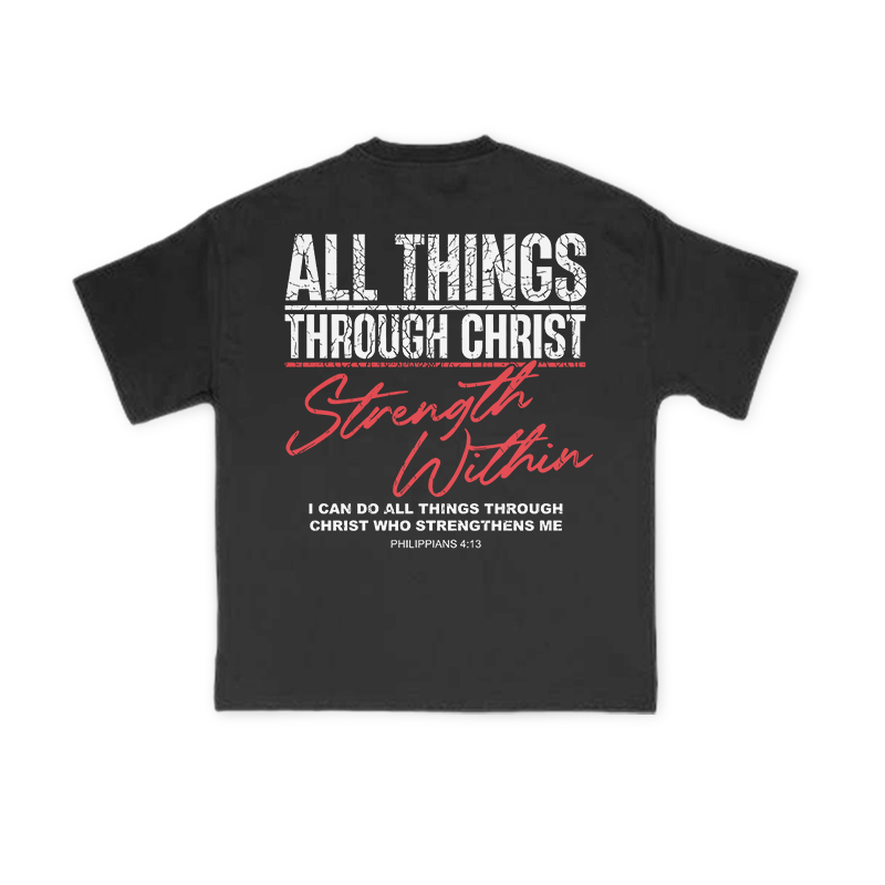 All Things Through Christ Print T-shirt - Black - US16-18(2XL) - image 1