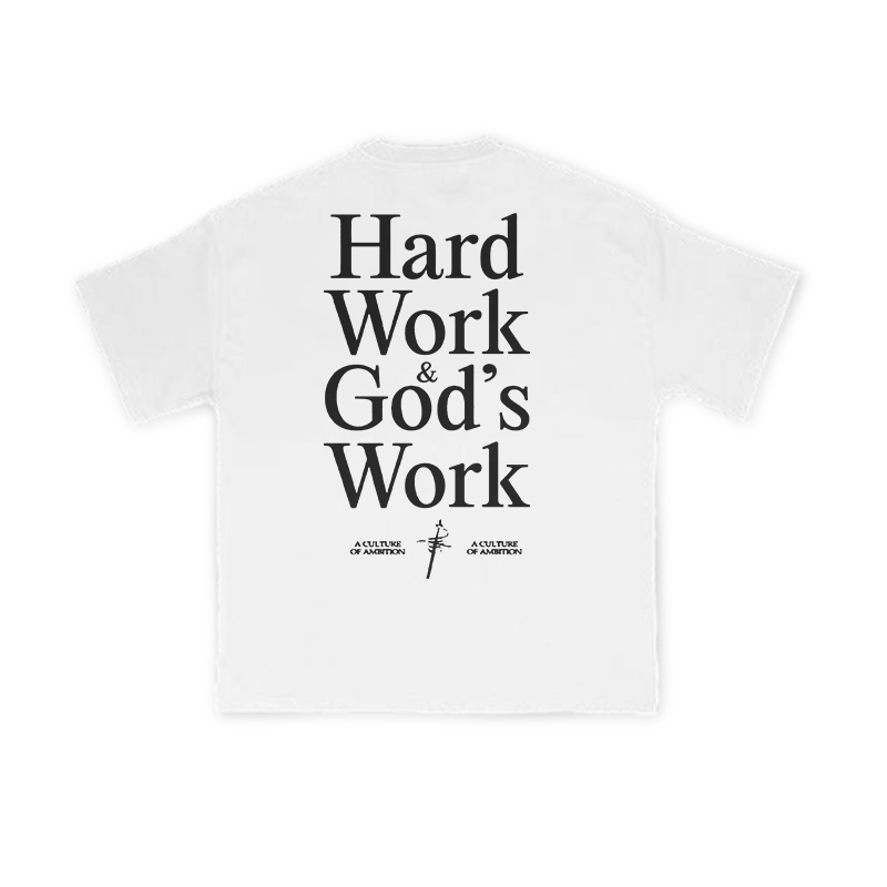 Hard Work & God’s Work Print T-shirt - White - US16-18(2XL) - image 3