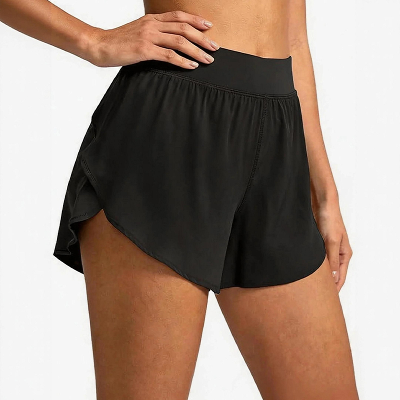 Solid Color Side Slit Quick-drying Yoga Shorts With Built-in Liner - Black - 2XL - image 2