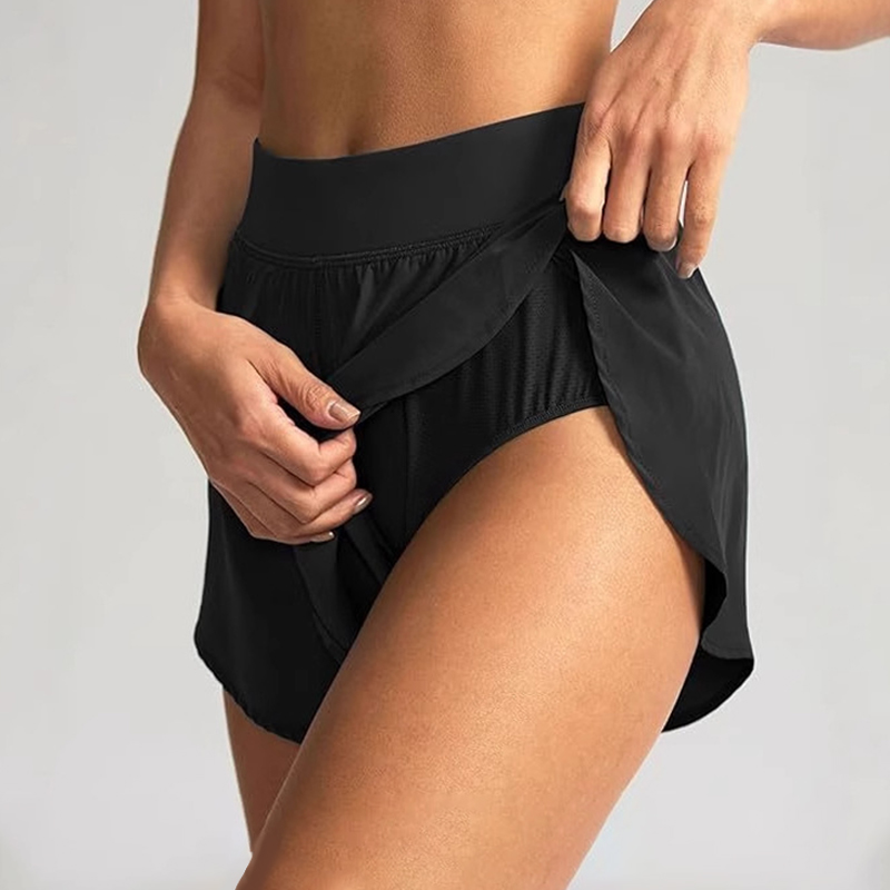 Solid Color Side Slit Quick-drying Yoga Shorts With Built-in Liner - image 1