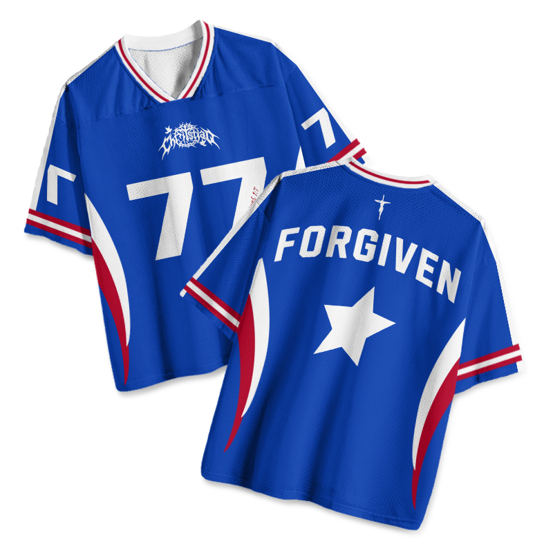 Forgiven Star Print Mesh Jersey - Blue - 4XL - image 1