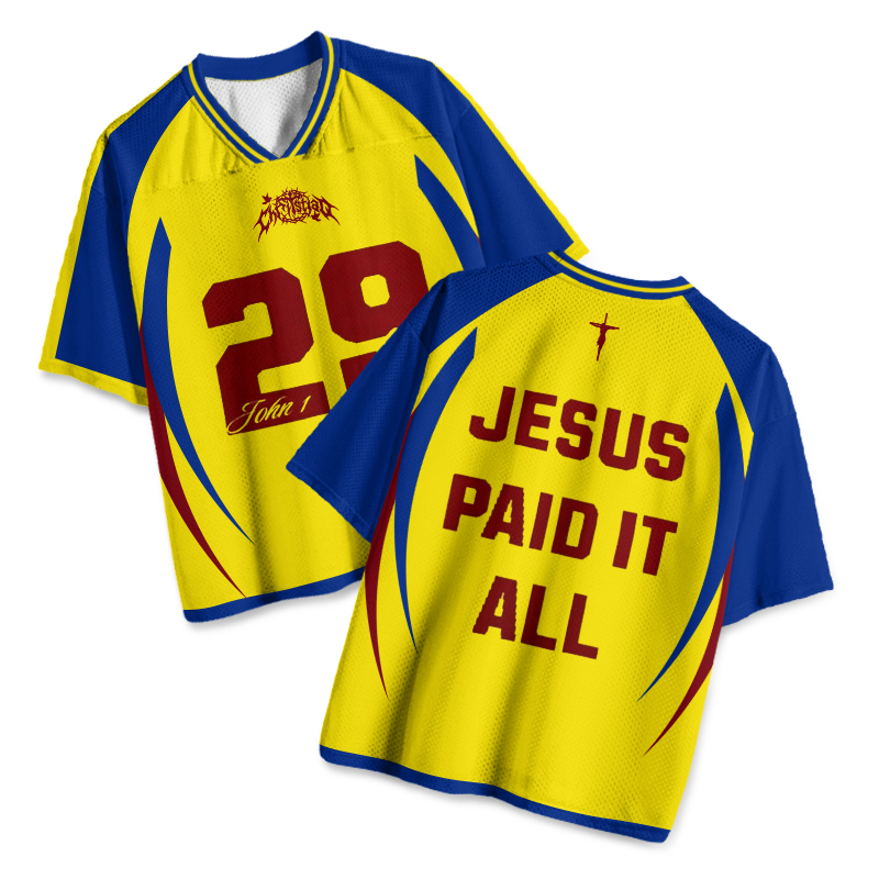 Jesus Paid It All Print Mesh Jersey - Yellow - 4XL - image 1