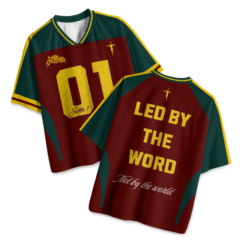 Led By The Word Not By The World Print Mesh Jersey - Wine - 4XL - image 1