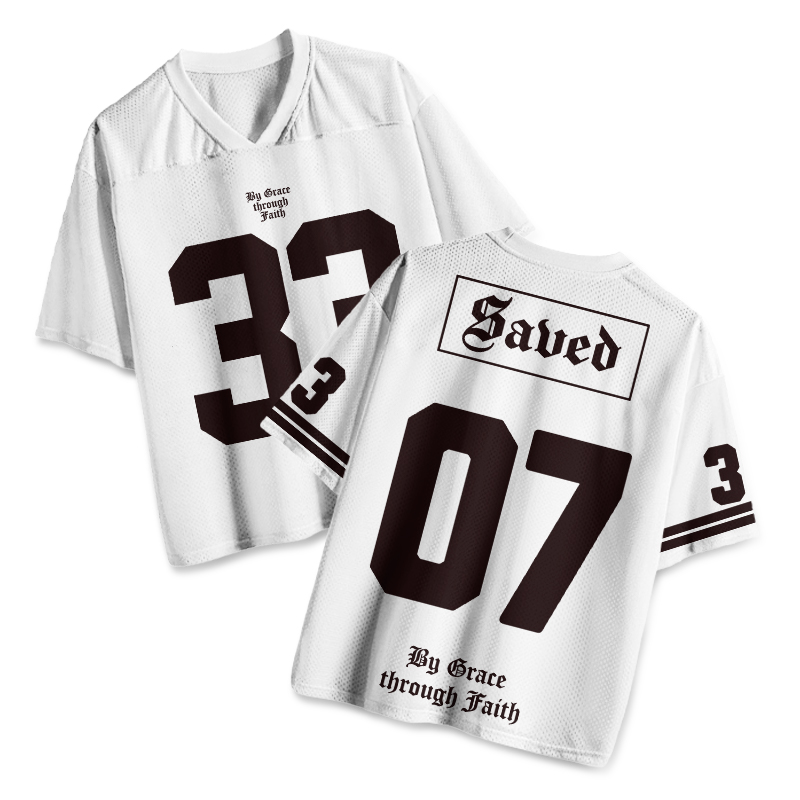 Saved By Grace Through Faith Print Mesh Jersey - White - 4XL - image 2