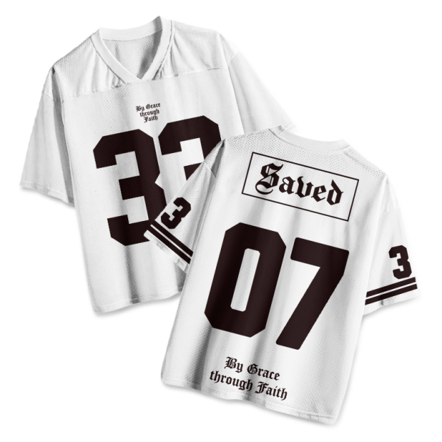 Saved By Grace Through Faith Print Mesh Jersey - White - 4XL - image 2